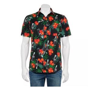 Brand New Coca Cola Black Floral Short Sleeve Novelty Button Down‎ Shirt Small